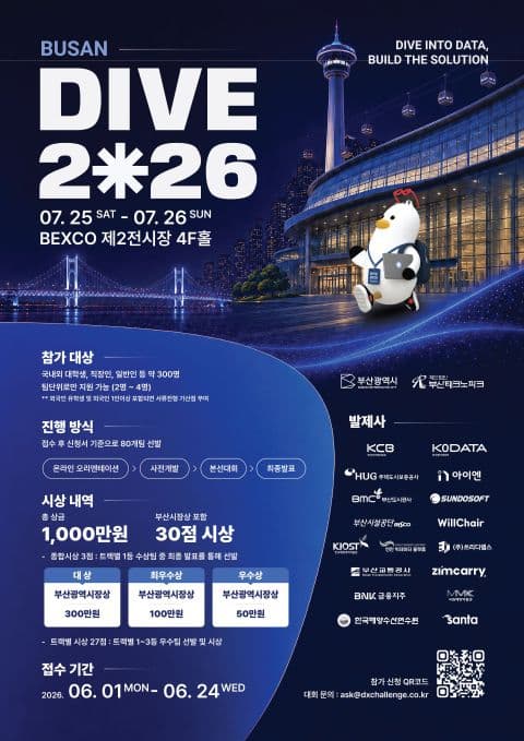 총 상금 1,000만원 DIVE 2026 (글로벌 데이터 해커톤 대회) 포스터