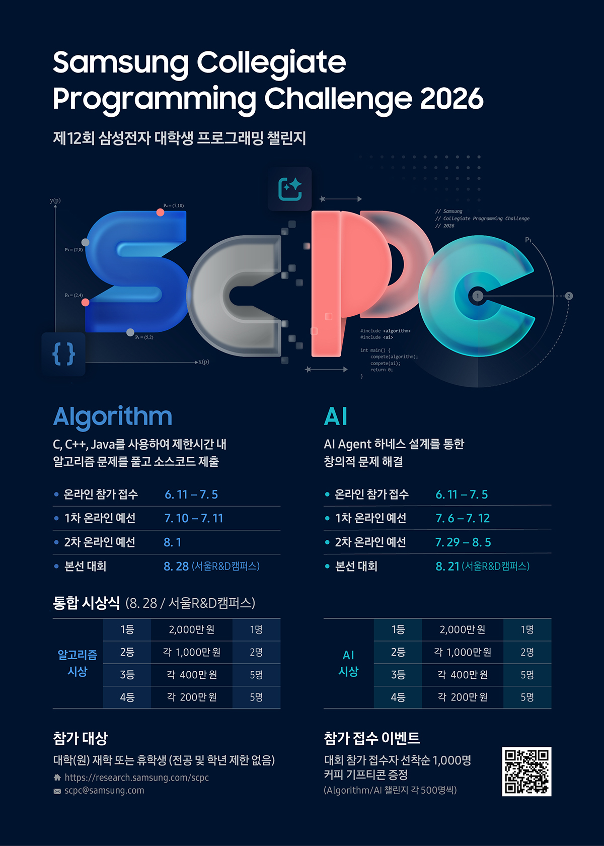 SCPC2026 제 12회 삼성전자 대학생 프로그래밍 챌린지 포스터